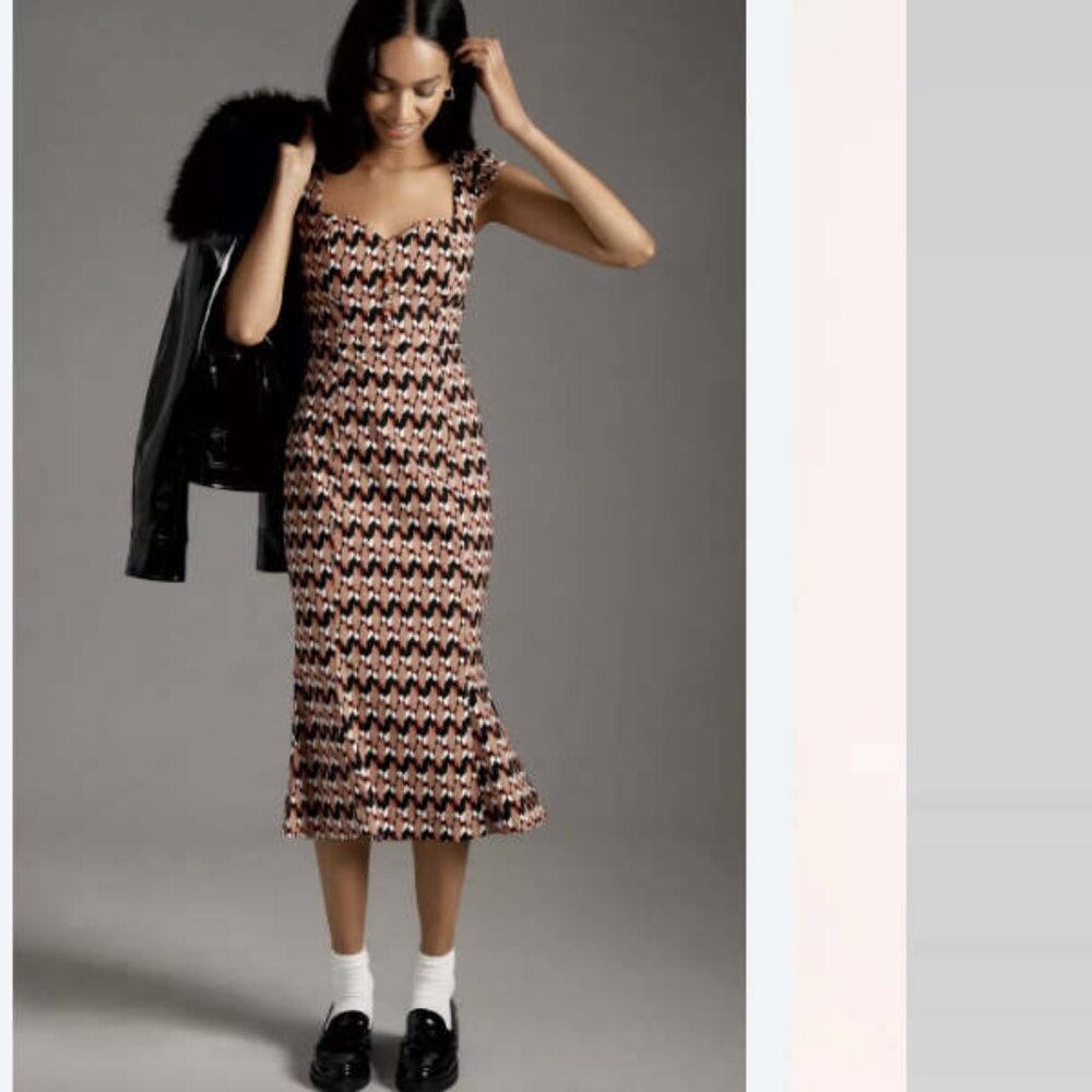 NEW Anthropologie The Cecily Fit & Flare Sweetheart Midi Dress L‎